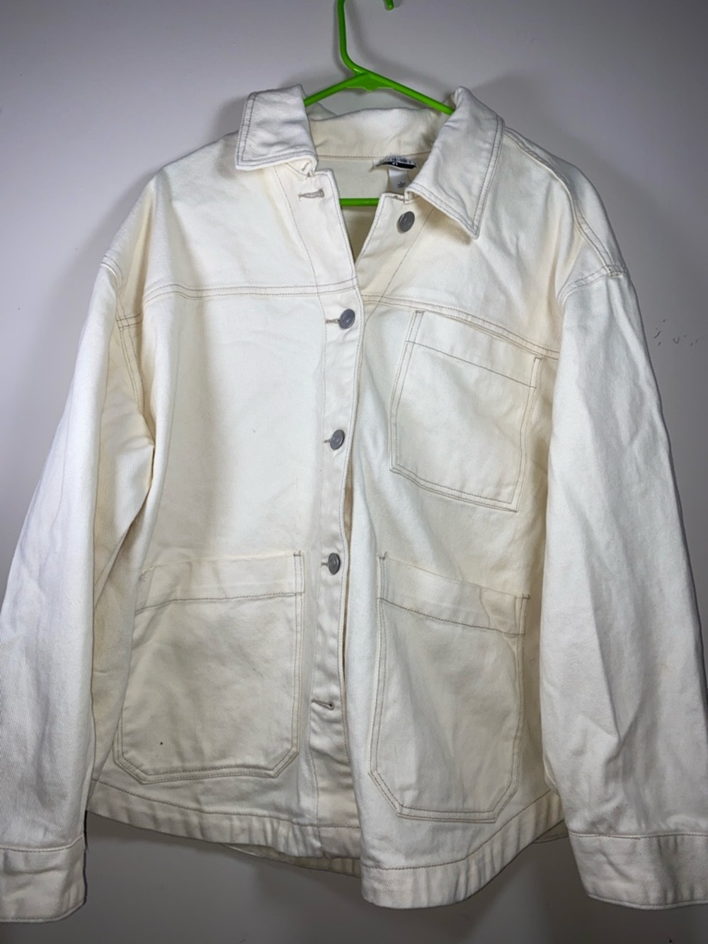 Future Collective Cream Oversized Contrast Stitch Denim Jacket new without tags - Picture 2 of 8
